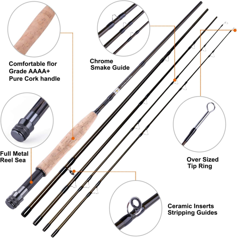 4-Piece Lightweight Graphite Fly Fishing Rod and Reel Starter Kit