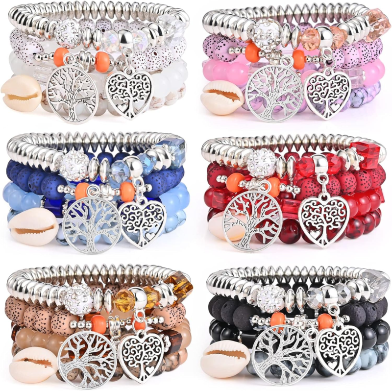 Bohemian Stackable Bracelet Set - Multi-Color Hippie Jewelry