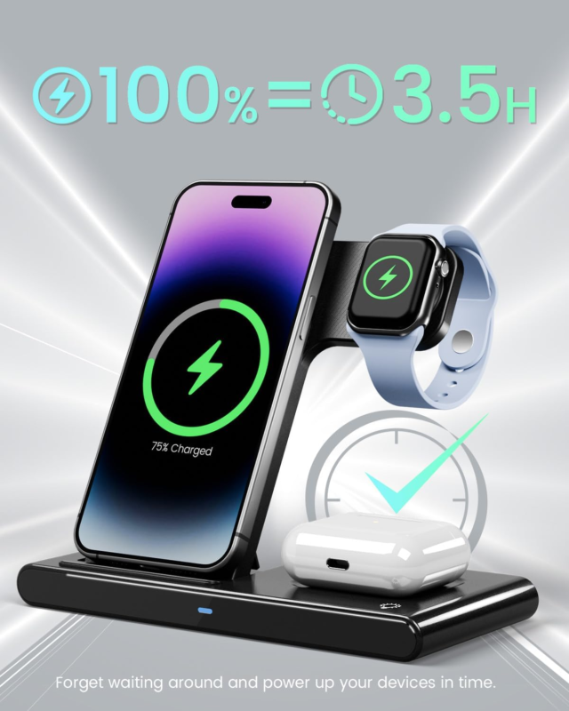 3-in-1 Wireless Charging Station for iPhone, Apple Watch, and AirPods