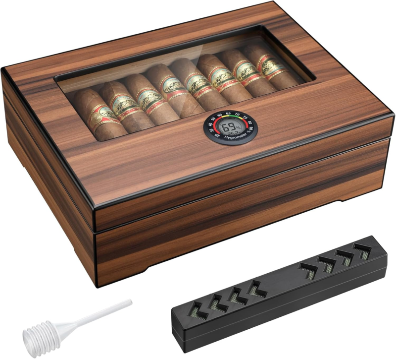 Handmade Cedar Wood Cigar Humidor Box with Humidifier and Hygrometer