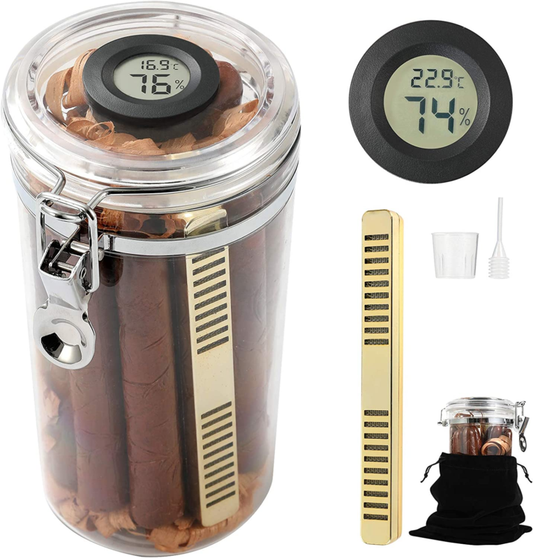 Acrylic Travel Cigar Humidor with Cedar Rolls and Digital Hygrometer, Holds 10-1