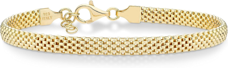 18K Gold over Sterling Silver 5mm Italian Mesh Link Bracelet for Women, Length 6