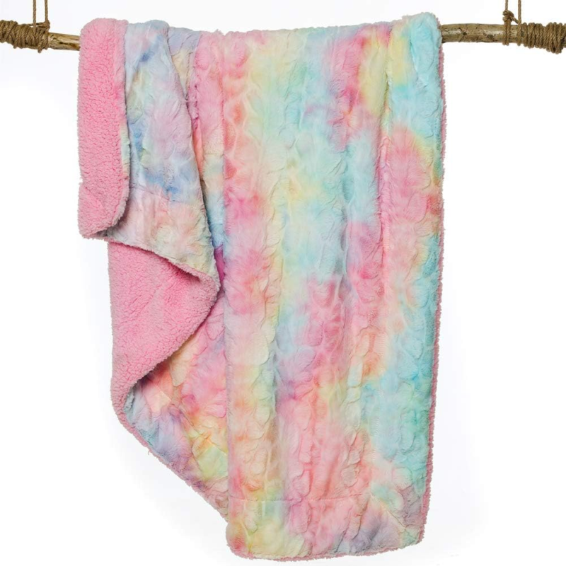 Faux Fur Throw Blanket, Soft Plush Sherpa, Rose Pink Rainbow 50"x65