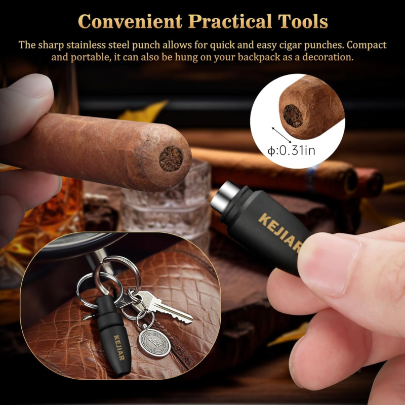 Travel Cigar Humidor Set with Cutters, Puncher, and Hygrometer - Dark