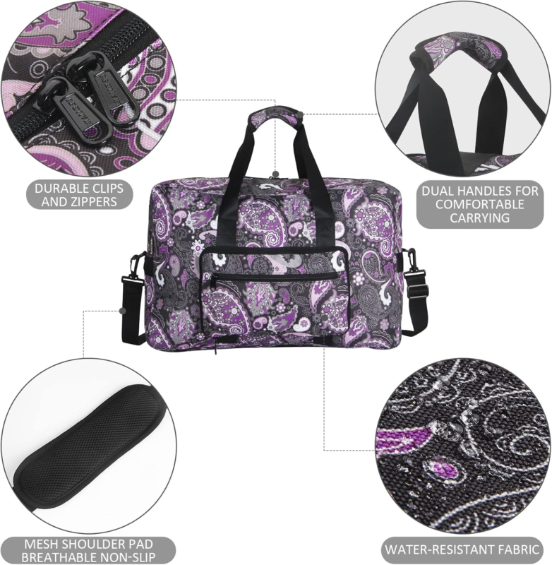 Purple Paisley Weekender Bag – Medium Carry-On Travel Duffle for Women