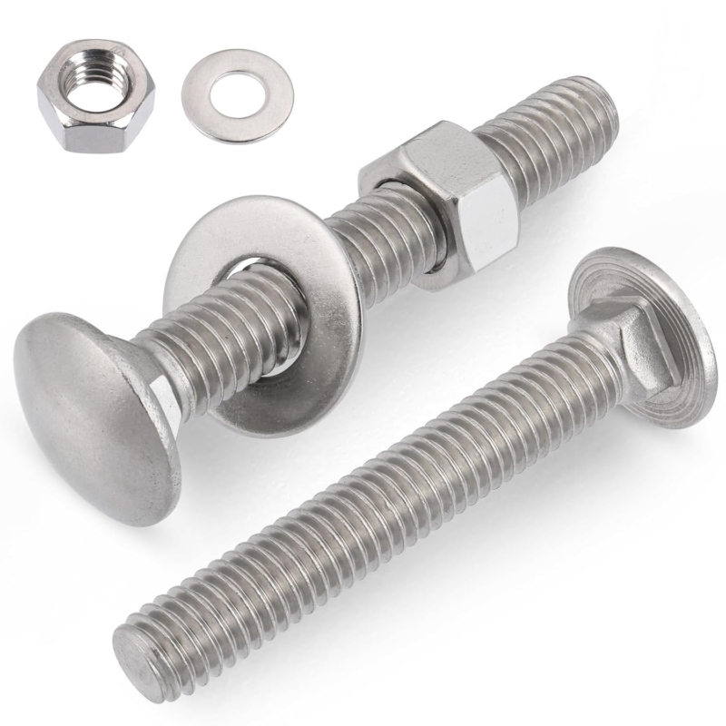 304 Stainless Steel Carriage Bolts Set, 5/16-18 x 3", 10 Sets with Washers