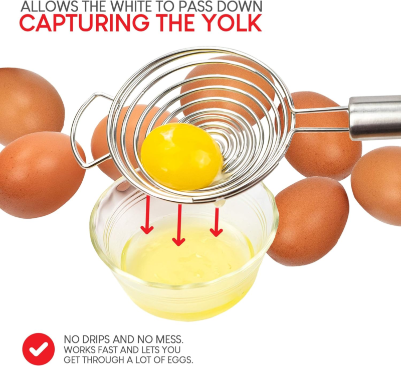 Stainless Steel Egg Separator with Long Handle - No Drip Yolk Extractor