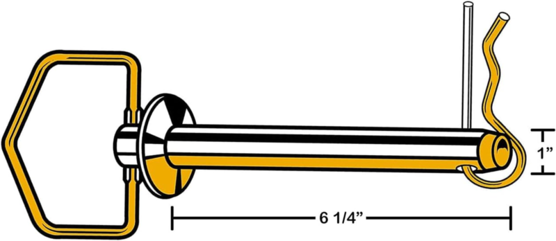 Swivel Hitch Pin, 1" x 6-1/4", Yellow Tint Finish