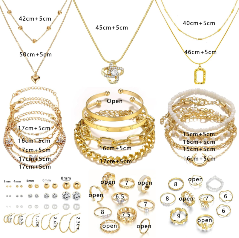 Gold Plated 36-Piece Jewelry Set for Women - Necklaces, Bracelets, Earrings & Ri