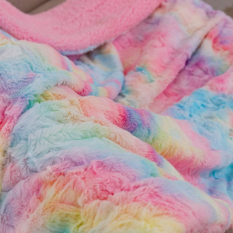 Faux Fur Throw Blanket, Soft Plush Sherpa, Rose Pink Rainbow 50"x65