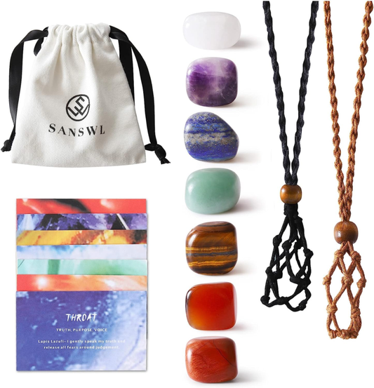 7 Chakra Healing Crystal Necklace Set,Handmade Weave Rope 