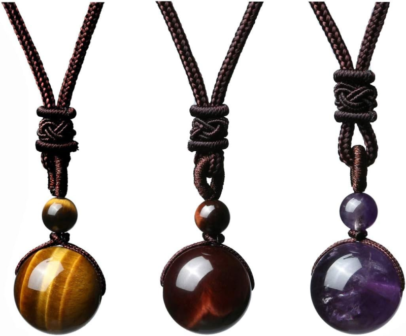 Adjustable Tiger Eye & Amethyst Healing Crystals Necklace for Men & Women