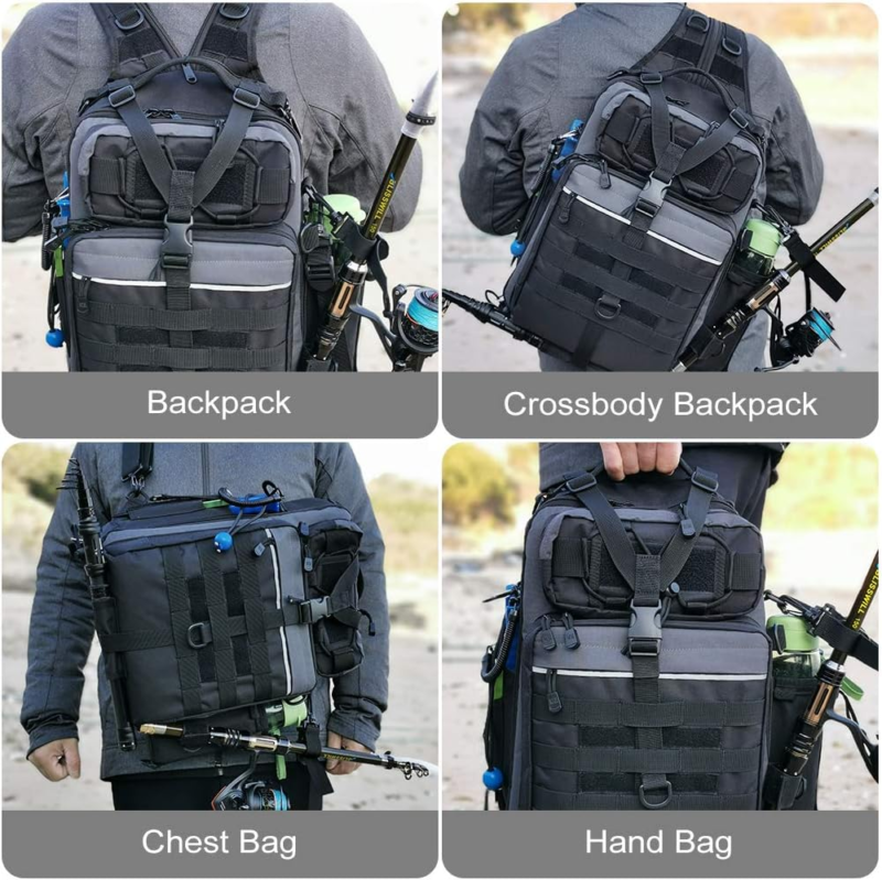 Fishing Backpack Tackle Gear Bag, with Rod Holder 