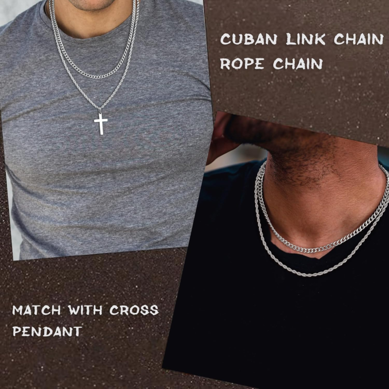 Men's Stainless Steel Cross Necklace, Color- Silver, Silver, 20In/22In