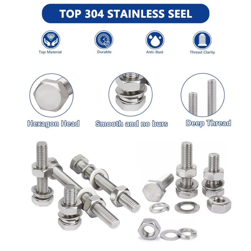 242PCS Hex Head Nuts and Bolts Assortment Kit,304 Stainless Steel with Case