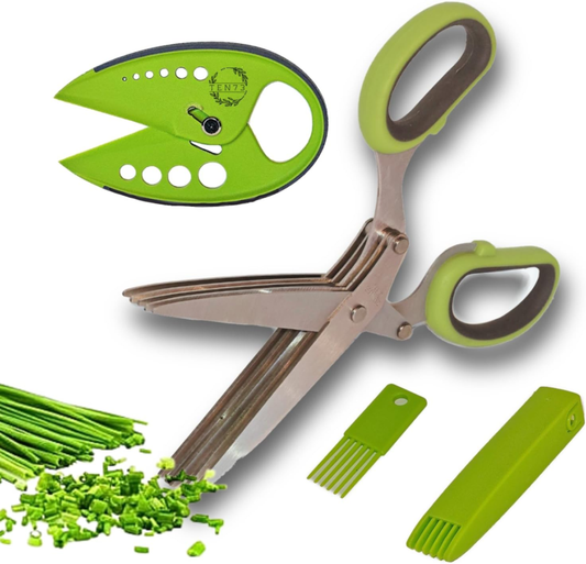 Stainless Steel 5-Blade Herb Scissors with Safety Cover and Cleaning Comb