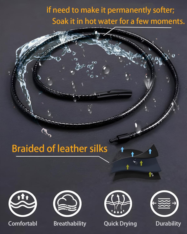 Waterproof Braided Leather Necklace Cord for Pendants, 22 Inch-2Mm Width