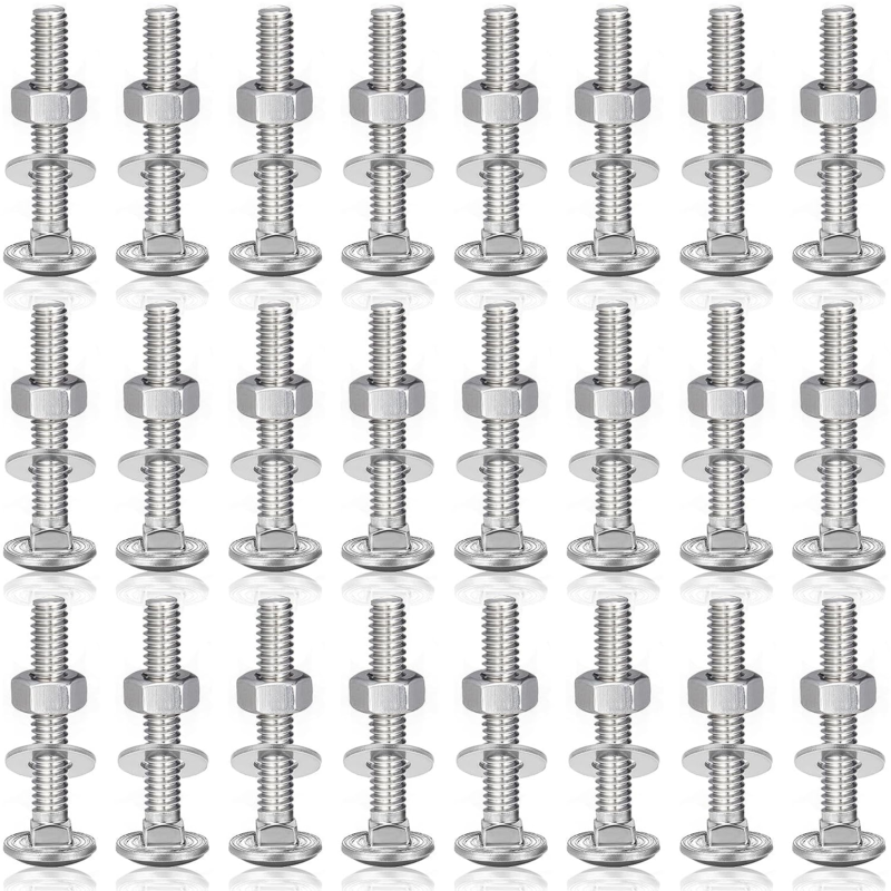 25 Sets Stainless Steel Carriage Bolts and Nuts Kit round Head Square Neck Carri