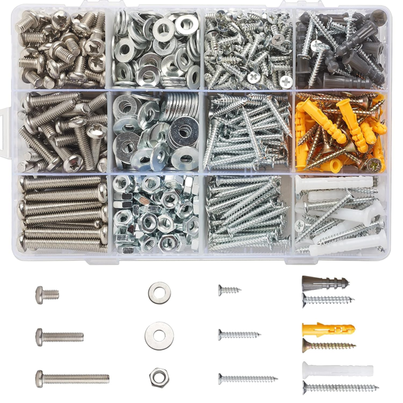 850 PCS Screws Assortment Kit Drywall Anchors Set Includes 15Sizes 