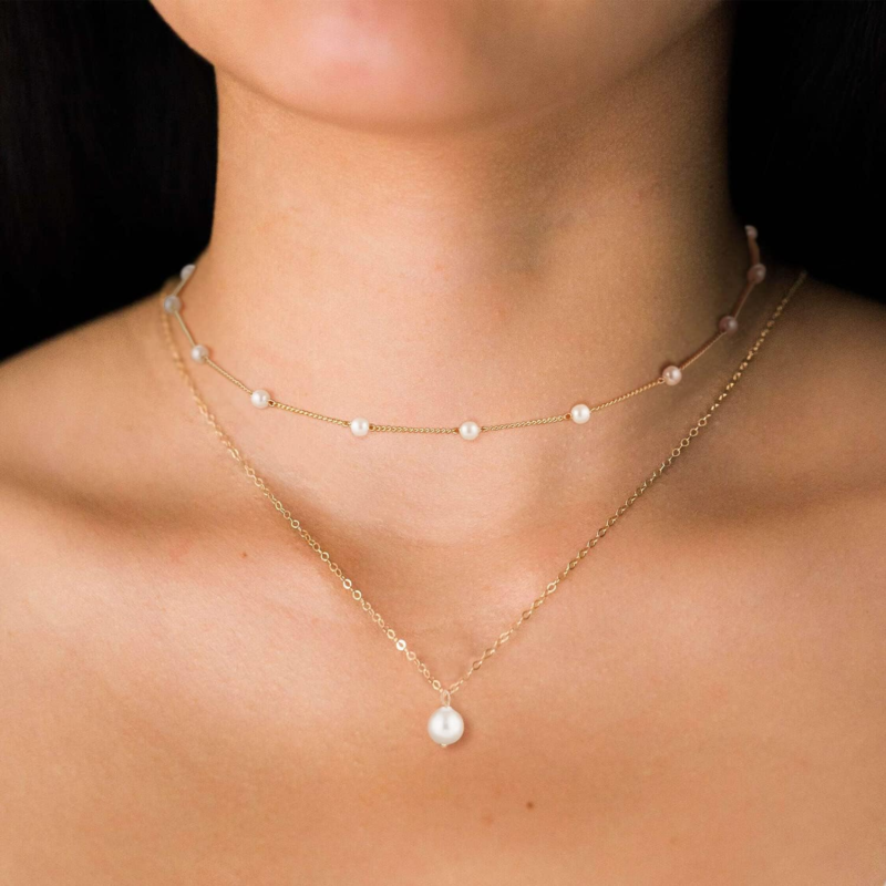 14K Gold Plated Layered Pearl Necklace for Women - Elegant Gold Jewelry