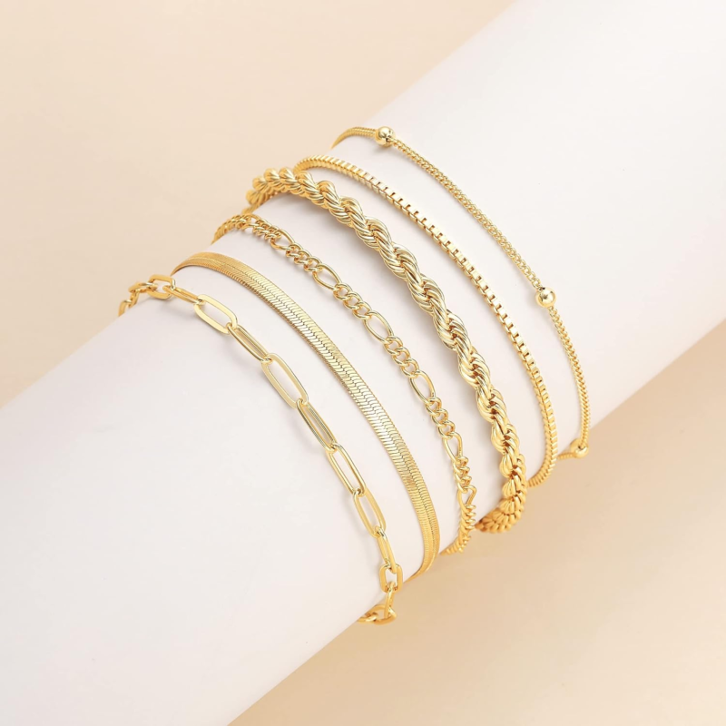 Women's 14K Gold Waterproof Stackable Bracelet Set - Fashion Accessories