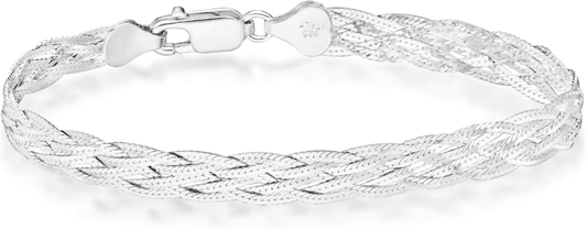 925 Sterling Silver Italian 6-Strand Diamond-Cut Herringbone Bracelet