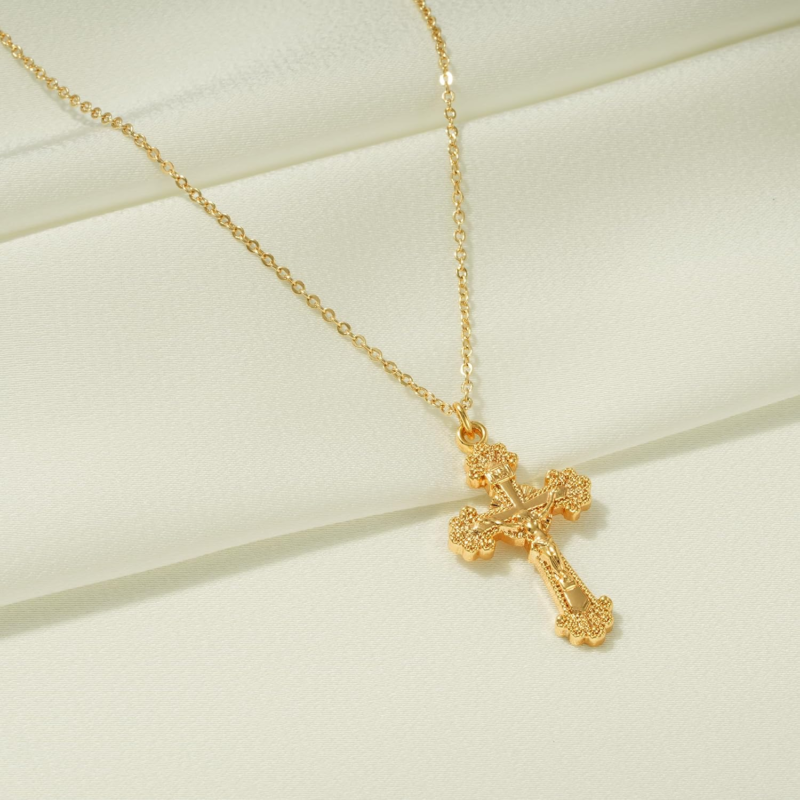 14K Gold Plated Cross Necklace with Faith Pendant - Minimalist Jewelry