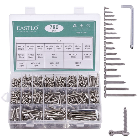 780 PCS Stainless Steel Self-Tapping Pan Head Sheet Metal Screw Assortment