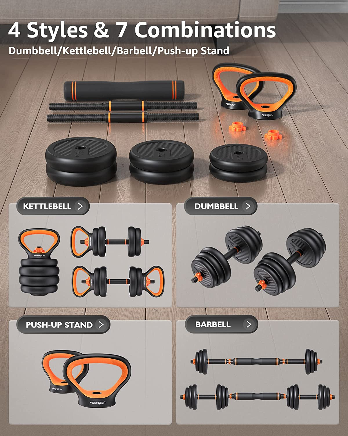 Adjustable Dumbbells, 20/30/40/50/70/90Lbs Free Weight Set with Connector, 4 In1