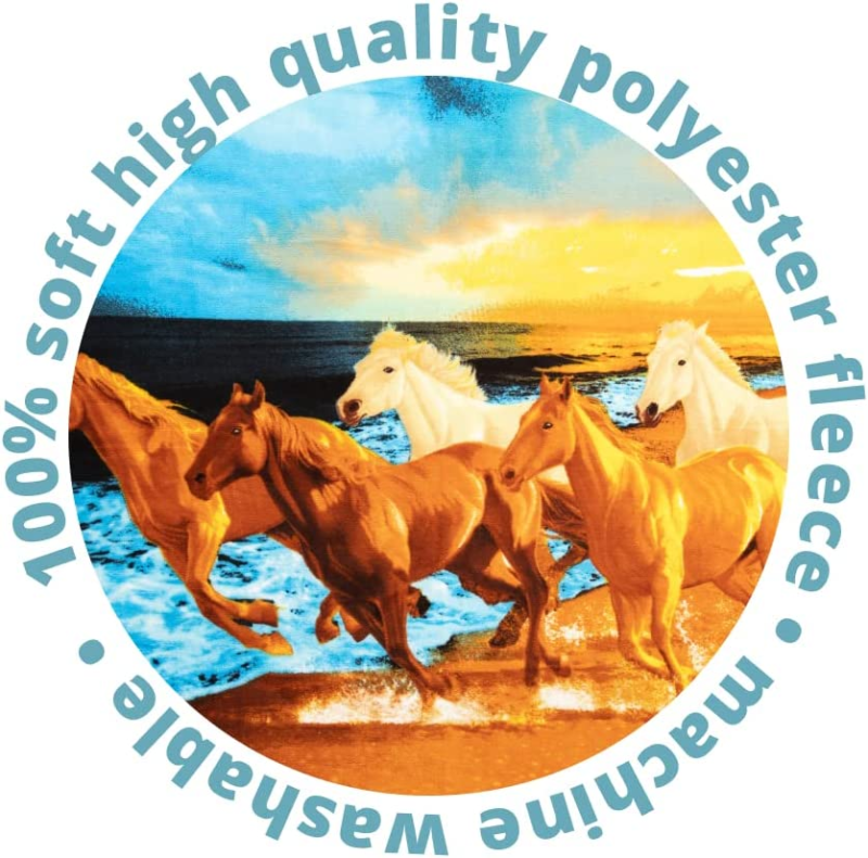 Beach Horses Fleece Throw Blanket for Bed, 50" X 60"   Super Soft Plush Running 