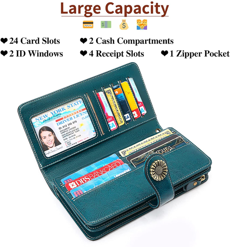 Women's Leather Credit Card Holder with RFID Blocking Large Capacity Wristlet