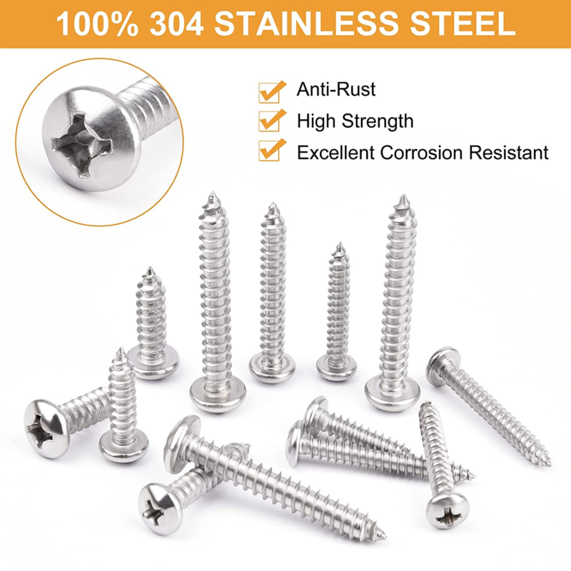 510Pcs Stainless Steel Wood Screws Assortment Kit, 4#6#8#10#12 Phillips Pan Head