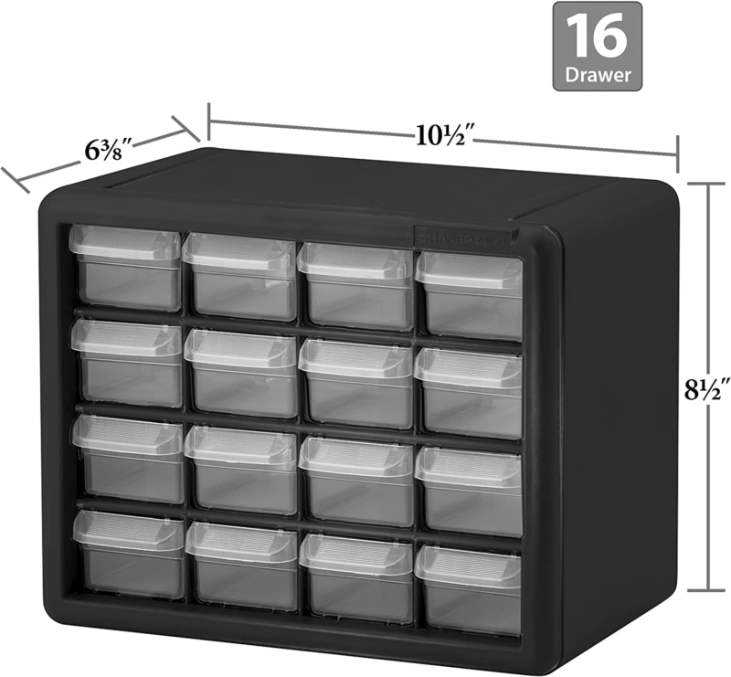 16 Drawer Plastic Parts Storage Hardware and Craft Cabinet, 10-1/2-Inch W X 6-1/