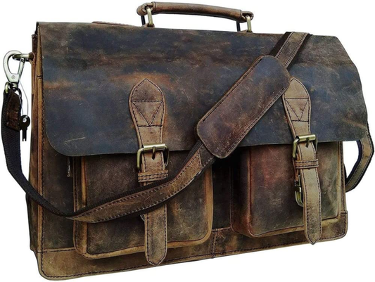18 Inch Retro Brown Laptop Messenger Bag Office Briefcase Crossbody Travel Bag f