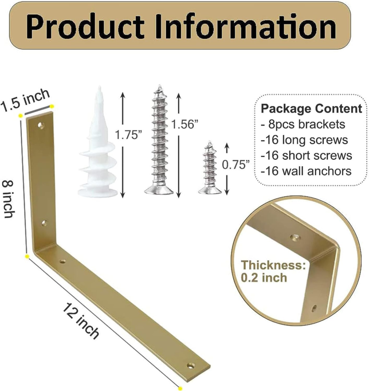 Shelf Brackets 12 Inch L Brackets 5Mm Thick with Screws