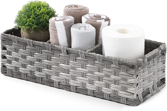 Toilet Tank Topper Paper Basket - Hand Woven Plastic Wicker Basket with Divider.