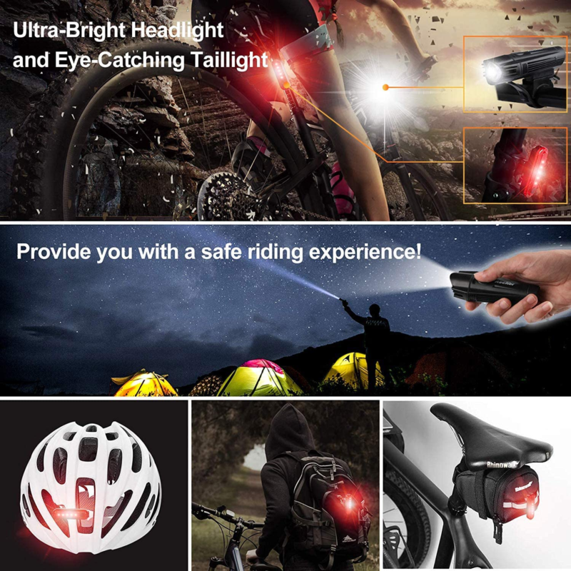 Ultra Bright USB Rechargeable Bike Light Set, Powerful Bicycle Front Headlight a