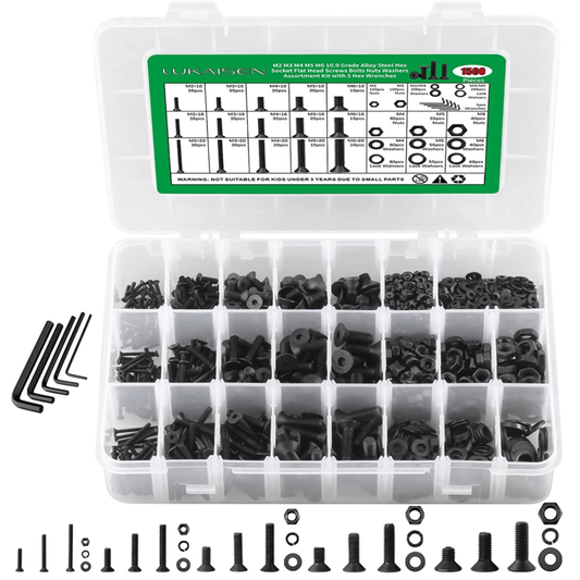 Bolts and Nuts Assortment,1500Pcs Hex Socket Flat Head Screws Bolts Nuts Washers