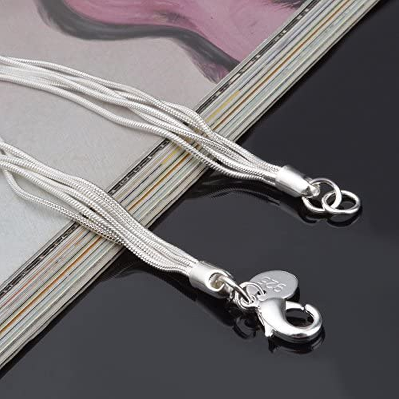 925 Sterling Silver Five-Line Chain with Five-Heart Bracelet Bangle