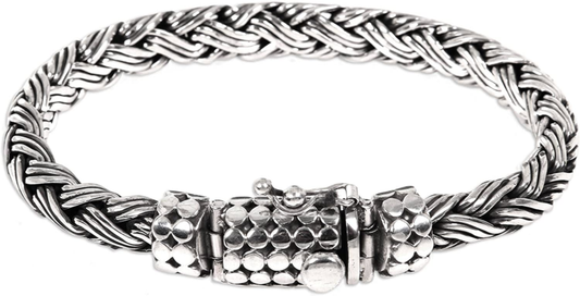 .925 Sterling Silver Men'S Braided Chain Bracelet 'Friendship'