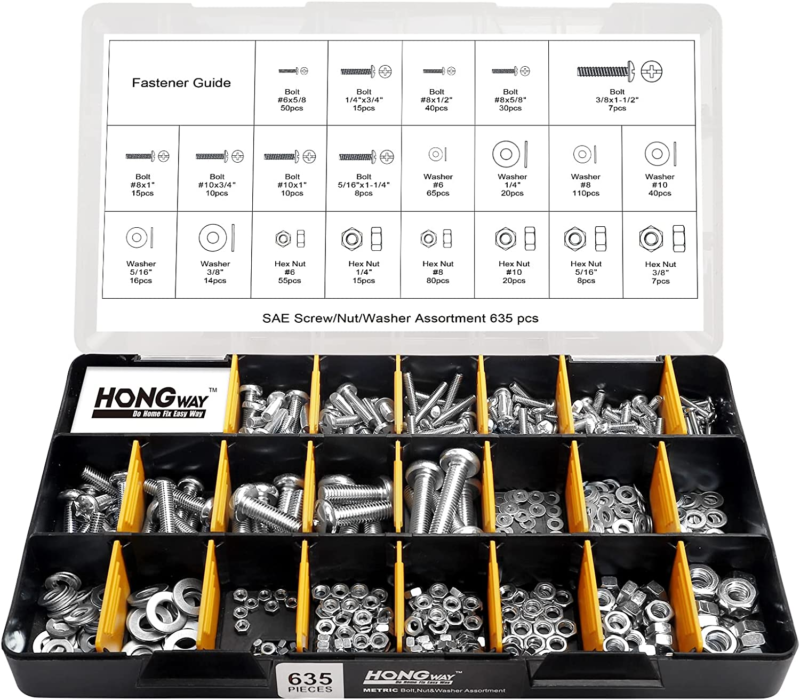 2000 Pc Hardware Assortment Kit with 64 Size Bolts, Nuts & Washers