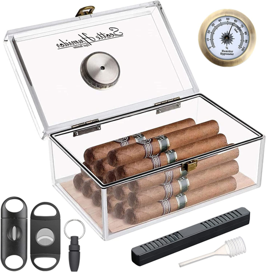 Acrylic Cigar Humidor Box with Humidifier Hygrometer Holds about 20 Cigars