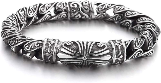 Retro Style Tribal, Mens Steel Cross Charm Vintage Link Chain Bracelet Spring Cl