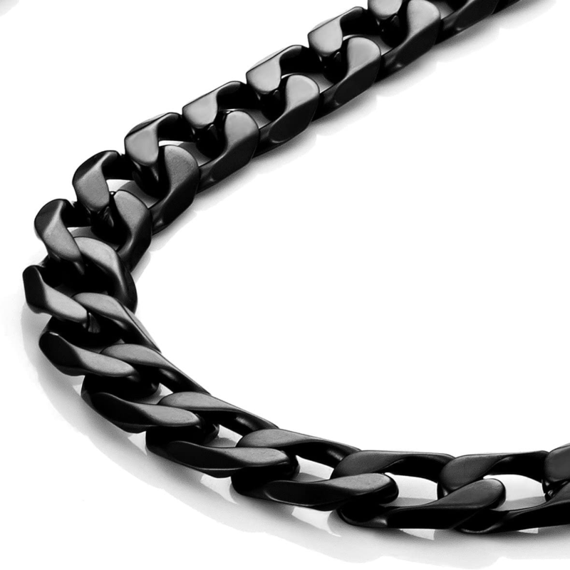 Classic Mens Link Chain Necklace, Cuban Style, Black 19 Inches