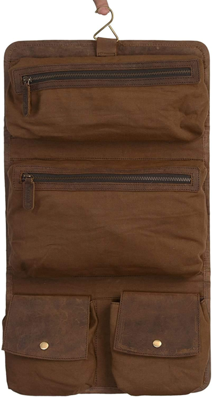Premium Buffalo Leather Hanging Toiletry Bag Travel Dopp Kit