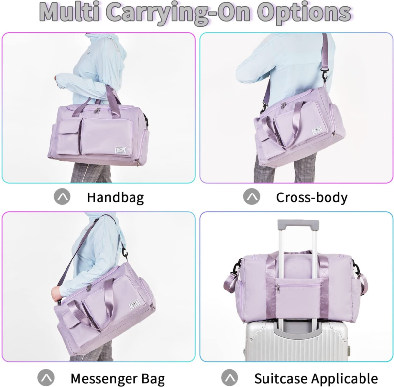 Womens Mens Sports Gym Duffle Bag with Shoe Compartment, (Light Purple)