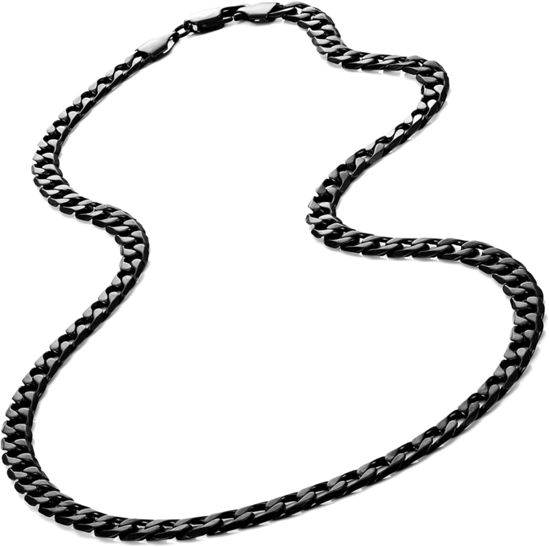 Classic Mens Link Chain Necklace, Cuban Style, Black 19 Inches