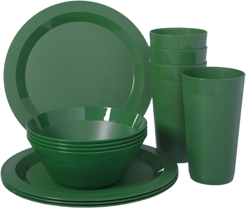 Newport Plastic Plate, Bowl and Tumbler Dinnerware Set for 4 , 12-Piece, Bpa-Fre