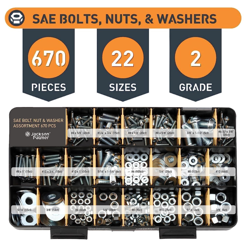 2,200 Piece Hardware Assortment Kit with Screws, Nuts, Bolts & Washers (3 Trays)