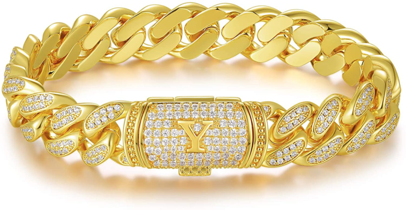 Cuban Link Initial Bracelet Gold Plated Hip Hop Jewelry Gift for Men Women Birth